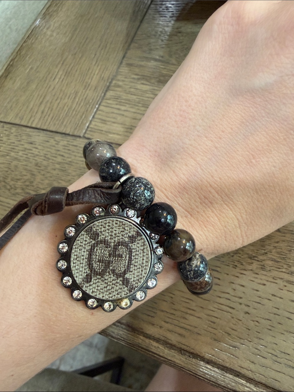 Women's Multi-Strand Beaded Bracelet with Up cycled Gucci piece - Picture 4 of 8